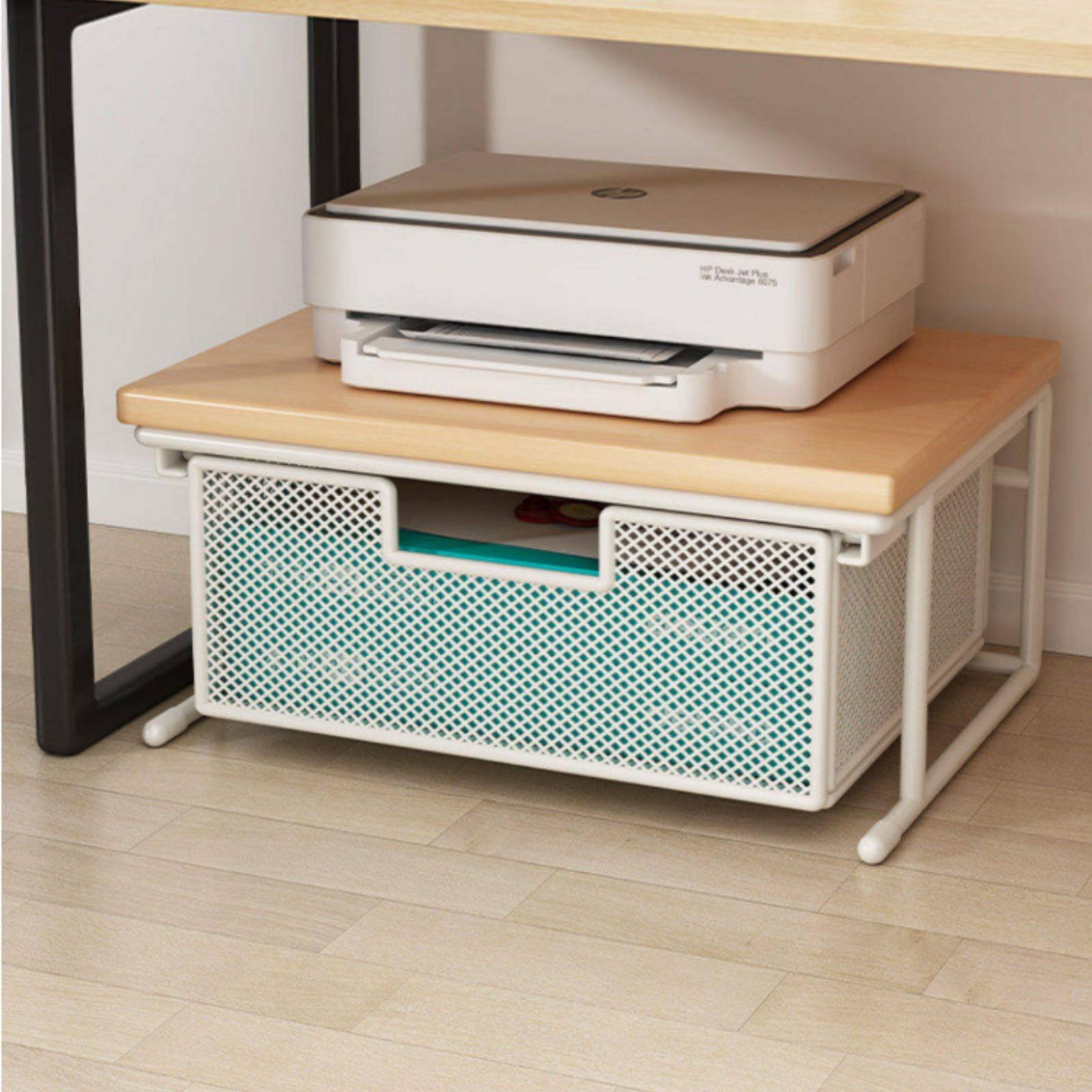 Printer Stand - 引き出し付きプリンタースタンド 省スペースデスクトッププリンタースタンド デスクトップシェルフ 丈夫なデスク収納棚 スタディルーム用木製トップ