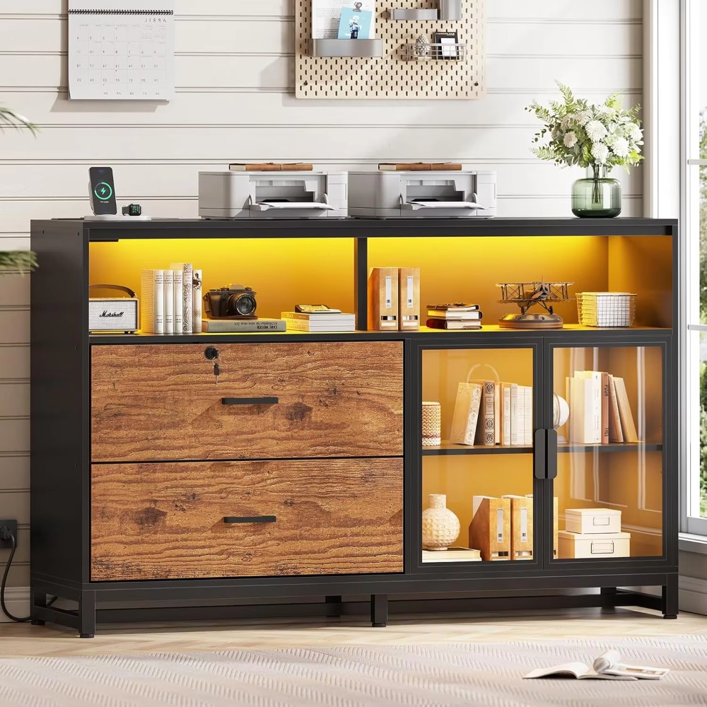 File Cabinet - 59インチファイルキャビネット、2段引き出し付き家庭用/オフィス用ファイリングキャビネット、リーガル/レター/A4ファイル対応、ロック付きファイルキャビネット、カスタマイズ可能
