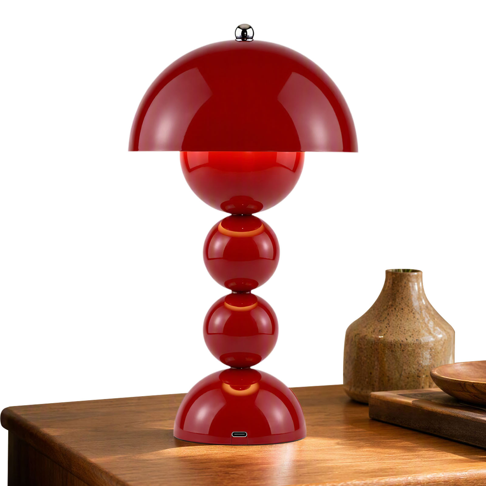 Desk Lamp - きのこ型の花柄テーブルランプ。USB充電式LEDデスクライト。3つのカラーモード（暖色、自然色）を搭載。寝室のインテリアやナイトライトとして最適。