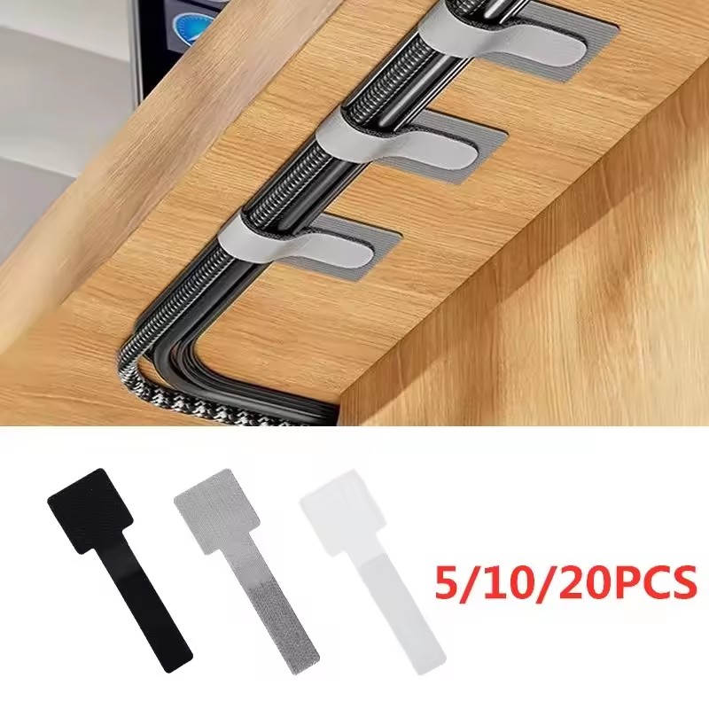 Desk Organizer - 新しい再利用可能なケーブルタイ。自己接着式で、電源コードやケーブルを固定し、調整可能なコード収納として、デスク周りを整理整頓できます。
