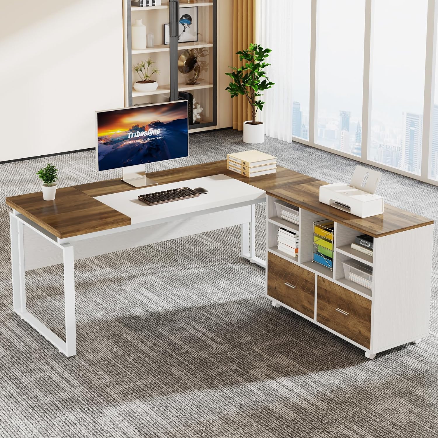 2段引き出し木製ファイルキャビネット、レターサイズのファイル - Printer Stand のレビューと価格