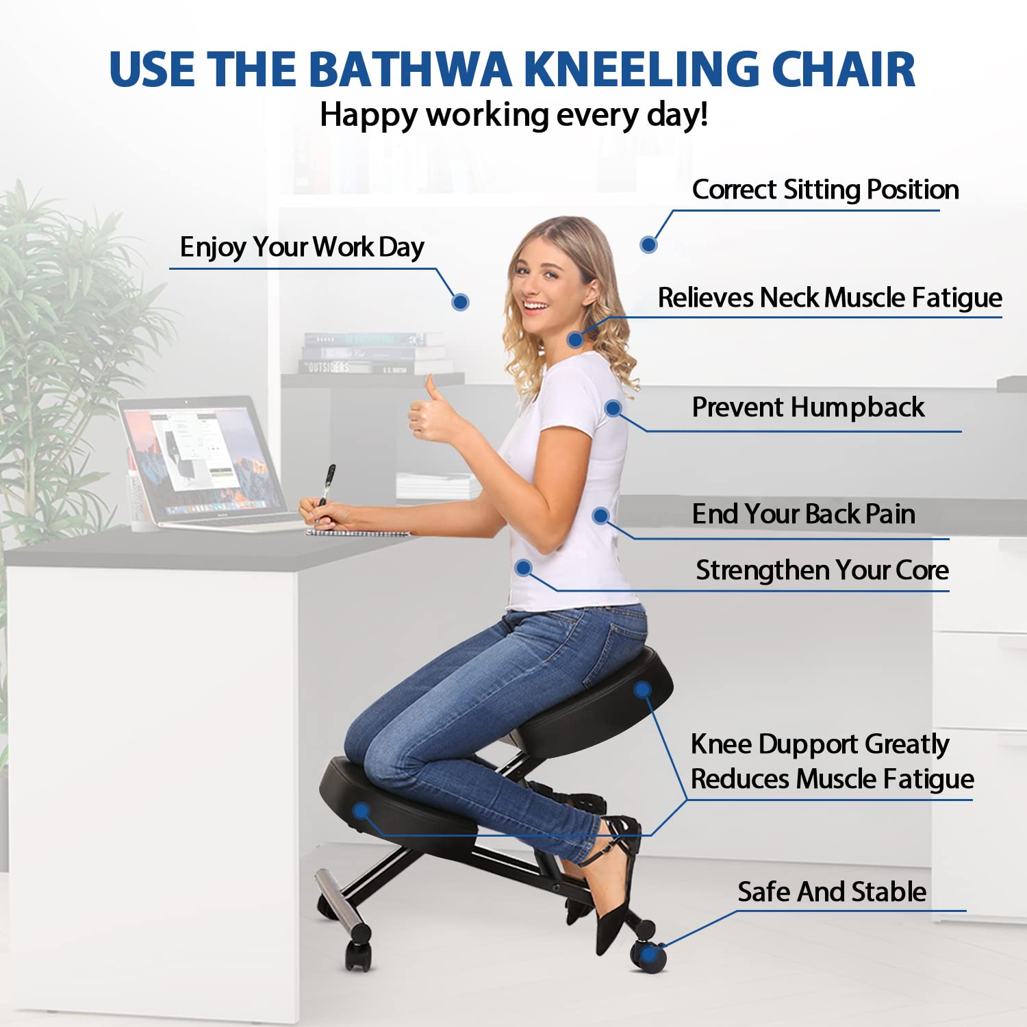 オフィス用のエルゴノミクスニーリングチェア、家庭およびオフィ - Office Chair のレビューと価格