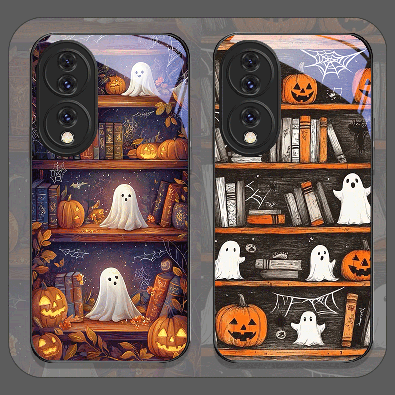 ハロウィン パンプキン ゴースト 本棚 強化ガラス製スマホケ - Bookshelf のレビューと価格