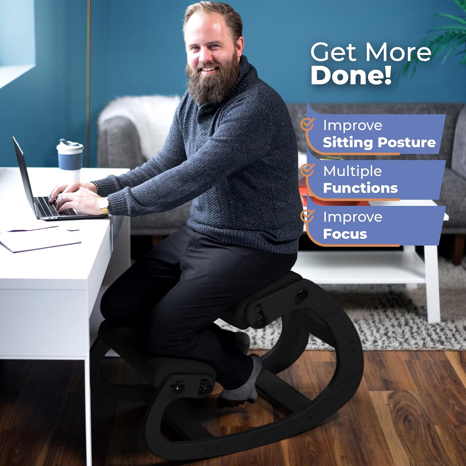 人間工学に基づいた木製ニーリングチェア、調節可能なオフィスス - Office Chair のレビューと価格