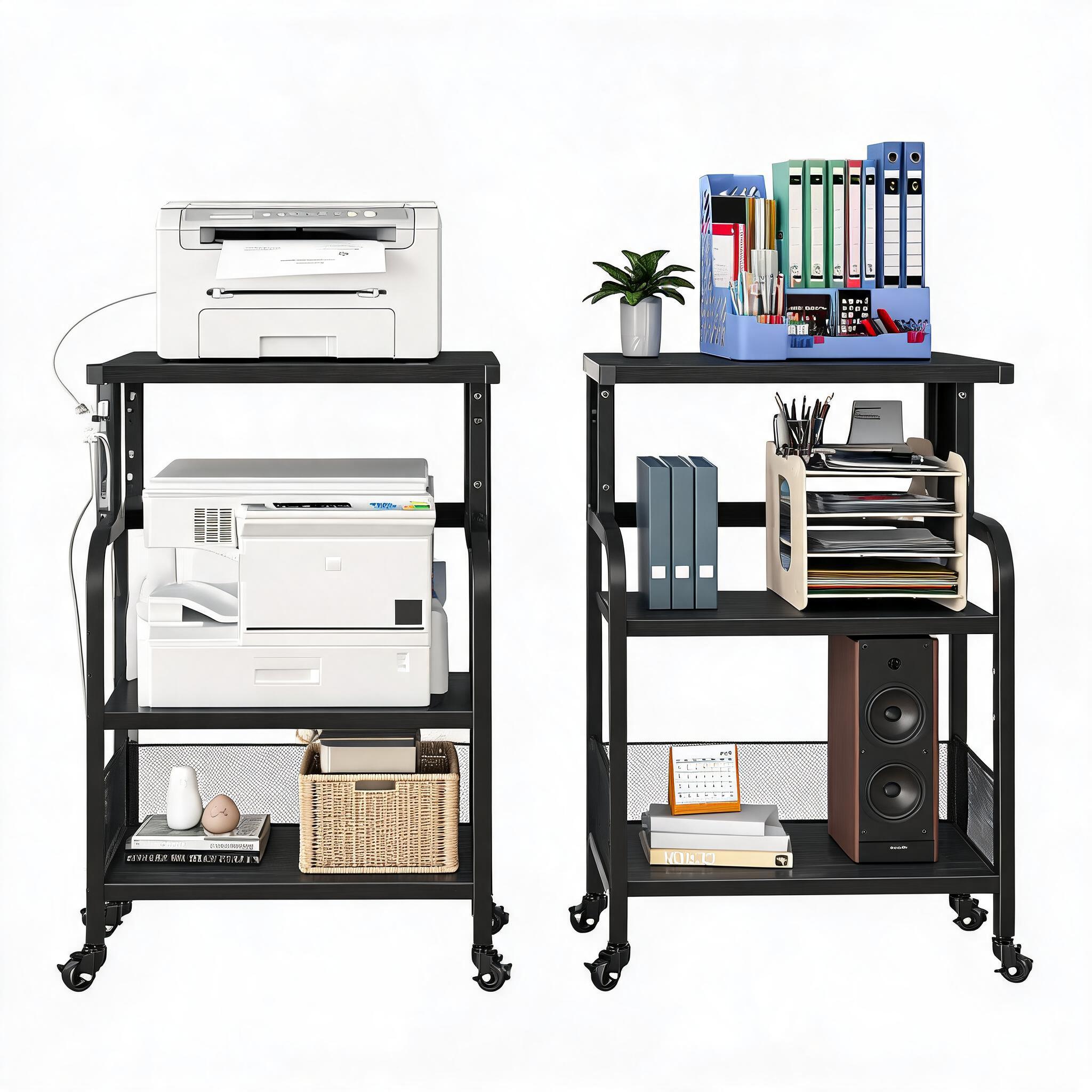3段式の移動式プリンタースタンド。電源コンセントとUSB充電 - Printer Stand のレビューと価格